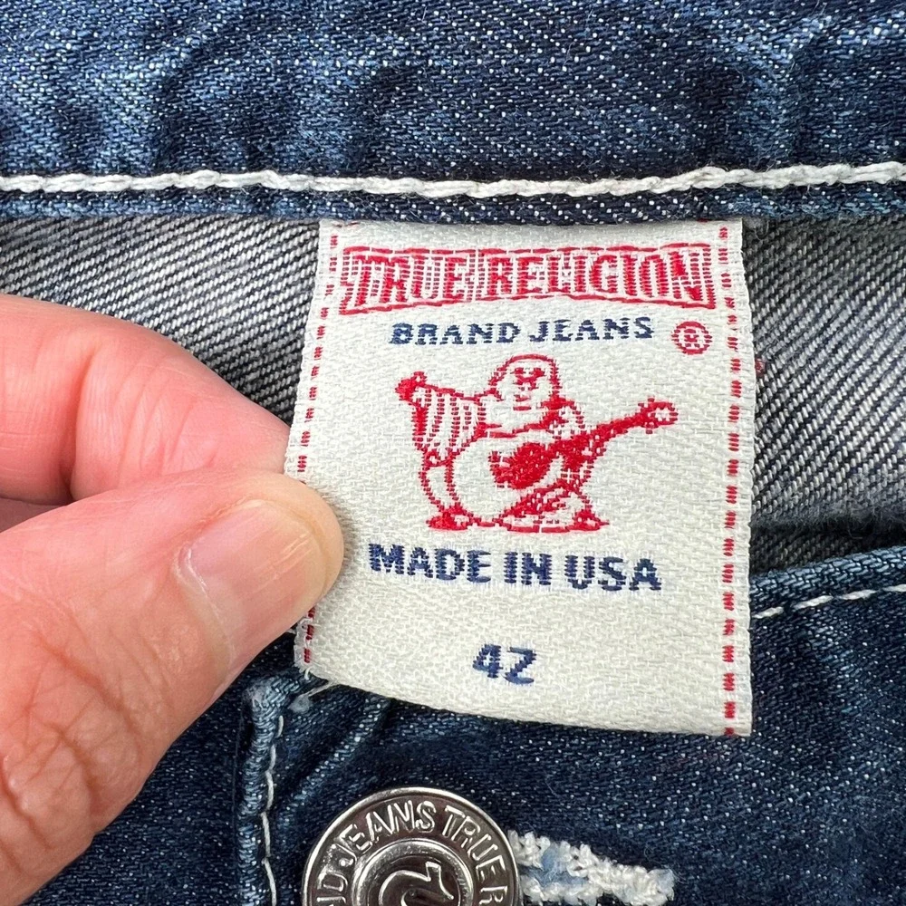 True Religion Ricky Big T Jeans 42 Straight Blue‎ Mens Y2K Contrast Stitch USA